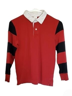 K1252 * Gymboree Boys Long Sleeve Rugby Shirt Red Black Size 8